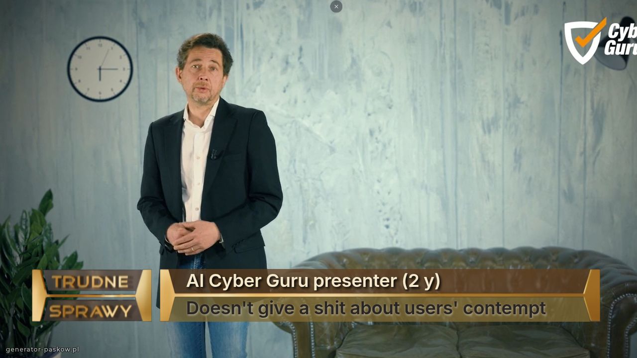 AI Cyber Guru presenter (2 y)
Doesn't give a shit about users' contempt
