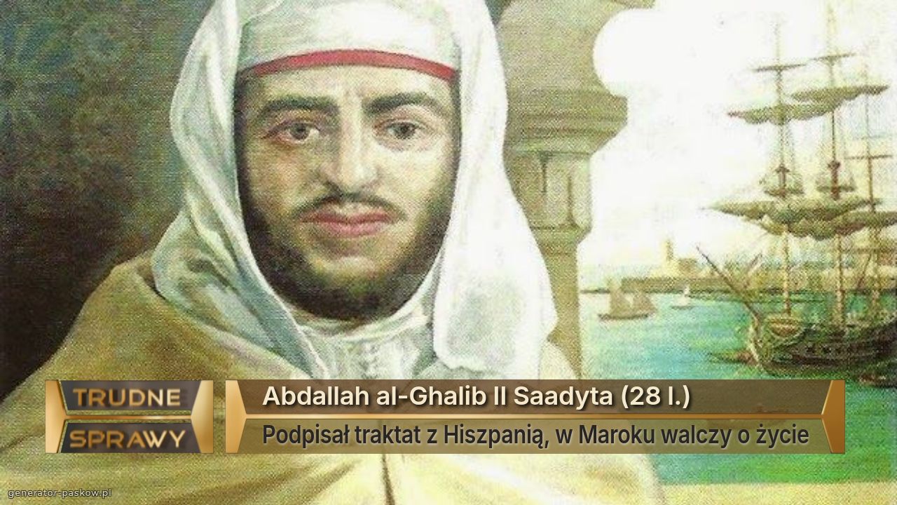 Abdallah al-Ghalib II Saadyta (28 l.)
Podpisał traktat z Hiszpanią, w Maroku walczy o życie