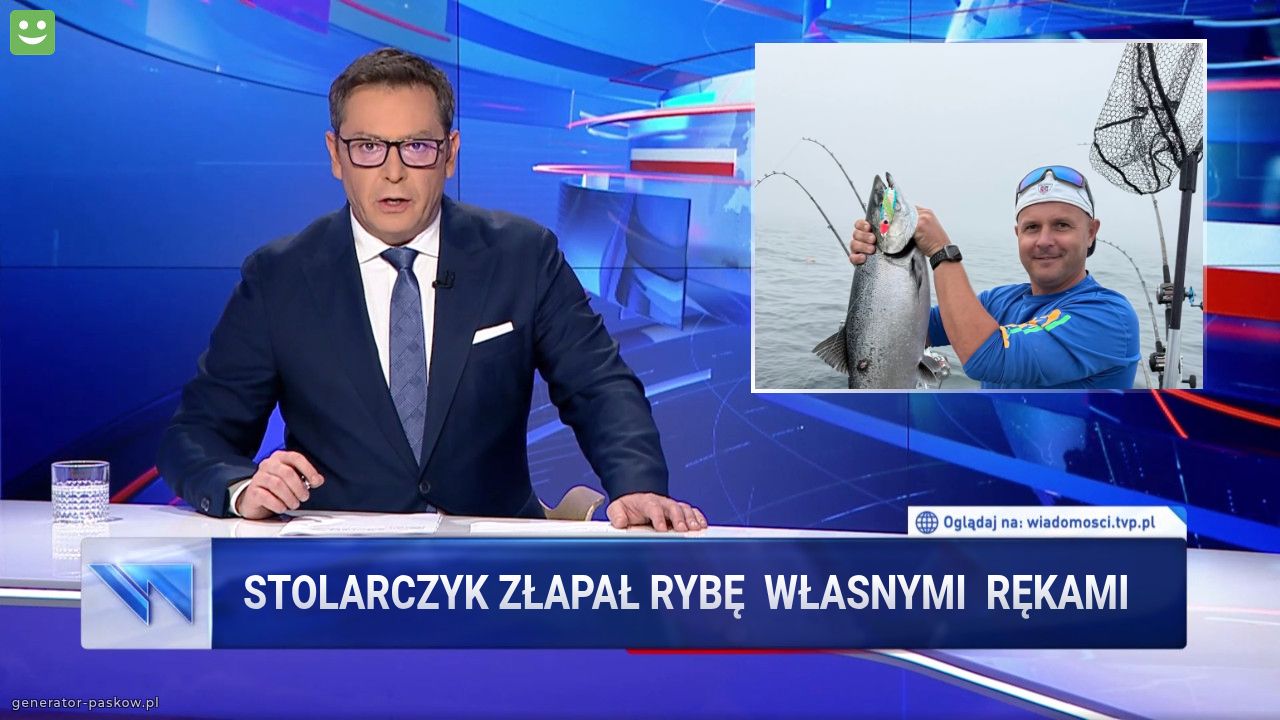 Stolarczyk złapał rybę  własnymi  rękami 