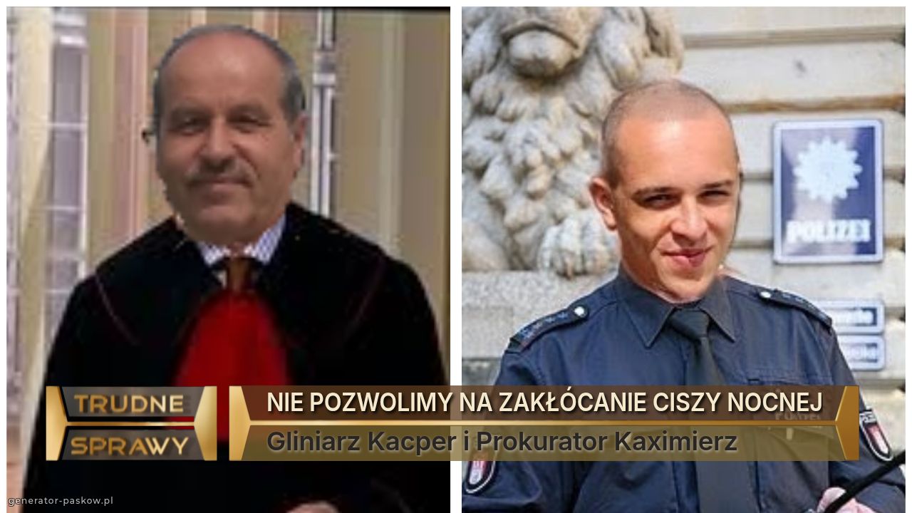 NIE POZWOLIMY NA ZAKŁÓCANIE CISZY NOCNEJ
Gliniarz Kacper i Prokurator Kaximierz