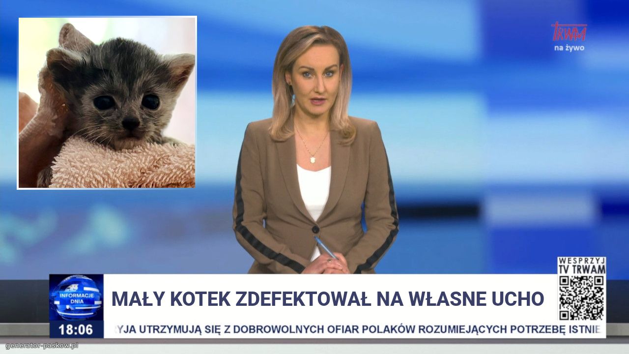 Mały kotek zdefektował na własne ucho 