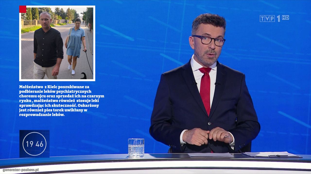 Małżeństwo  z Kielc poszukiwane za  podbieranie leków psychiatrycznych   choremu ojcu oraz sprzedaż ich na czarnym rynku , małżeństwo również  stosuje leki sprawdzając ich skuteczność. Oskarżony jest również pies torek uwikłany w  rozprowadzanie leków.