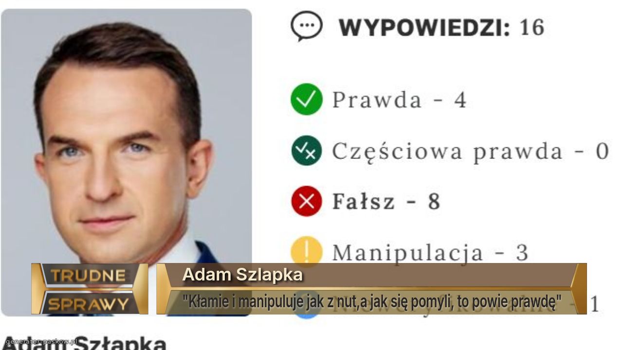 Adam Szlapka
"Kłamie i manipuluje jak z nut,a jak się pomyli, to powie prawdę"