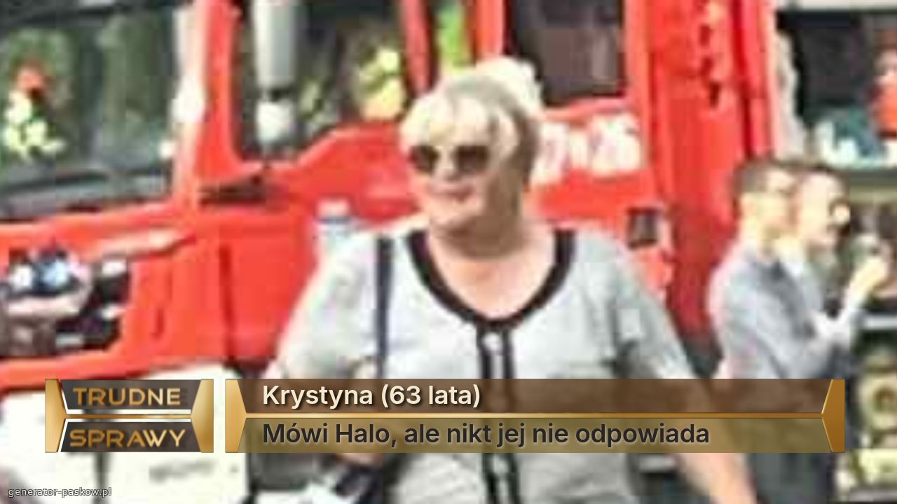 Krystyna (63 lata)
Mówi Halo, ale nikt jej nie odpowiada 
