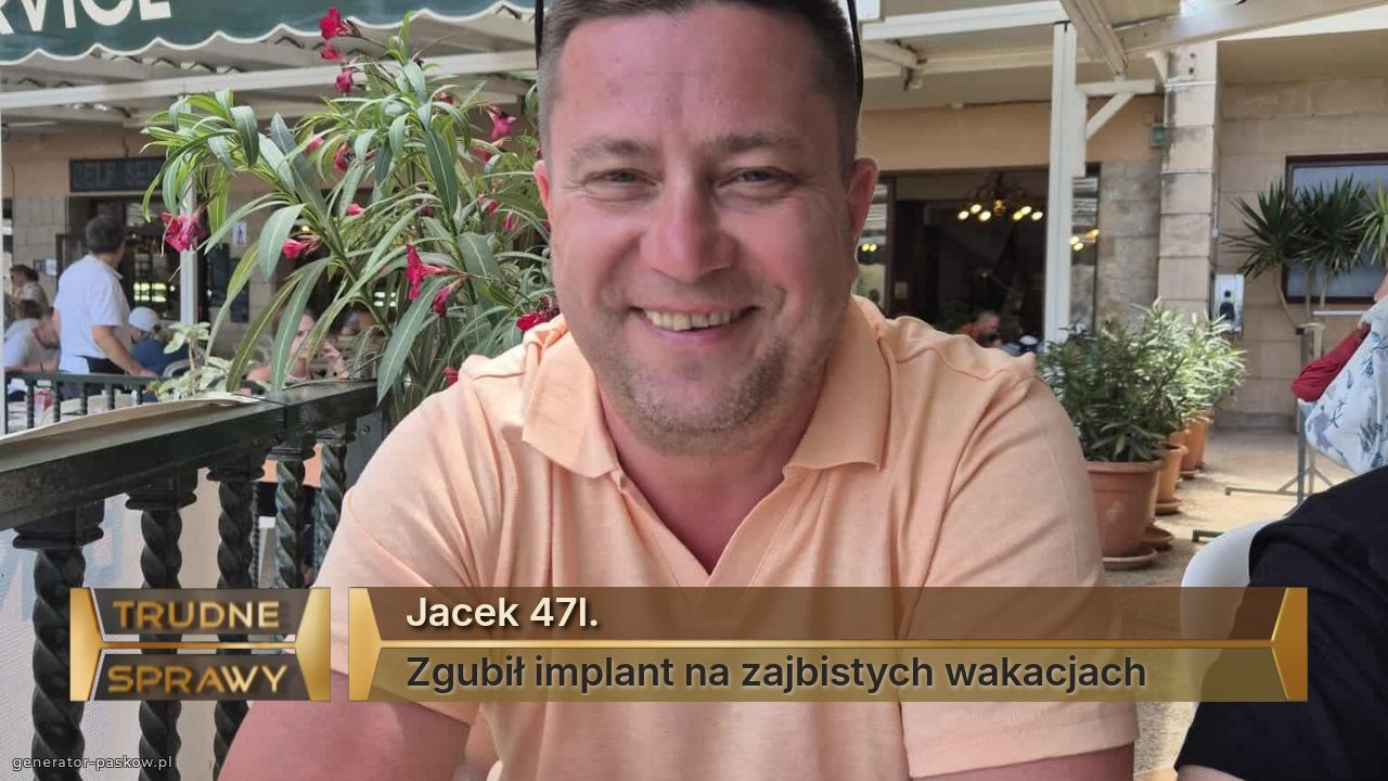 Jacek 47l.
Zgubił implant na zajbistych wakacjach