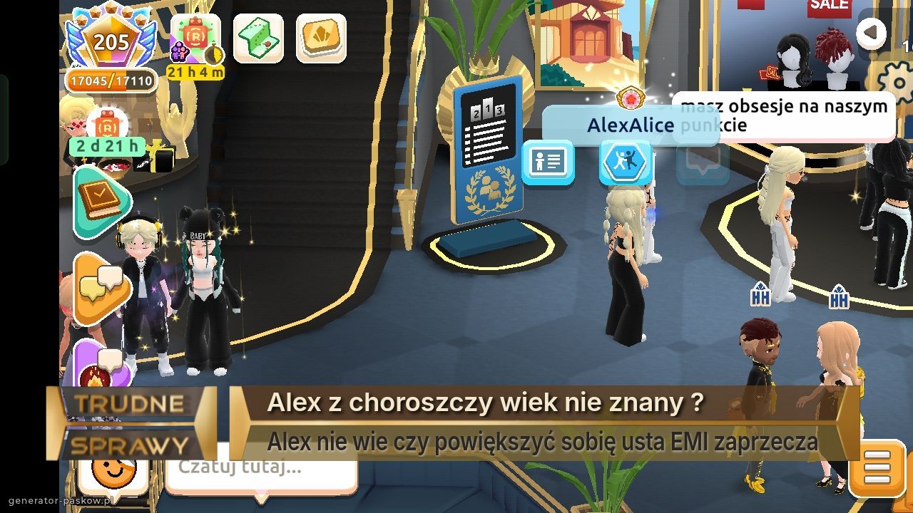 Alex z choroszczy wiek nie znany ?
Alex nie wie czy powiększyć sobię usta EMI zaprzecza 