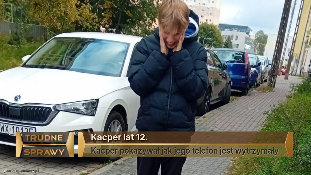 Kacper lat 12.
Kacper pokazywał jak jego telefon jest wytrzymały 