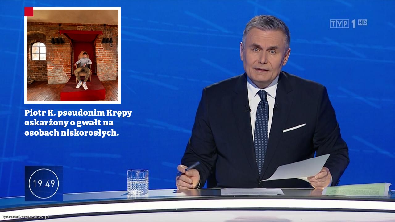 Piotr K. pseudonim Krępy oskarżony o gwałt na osobach niskorosłych. 