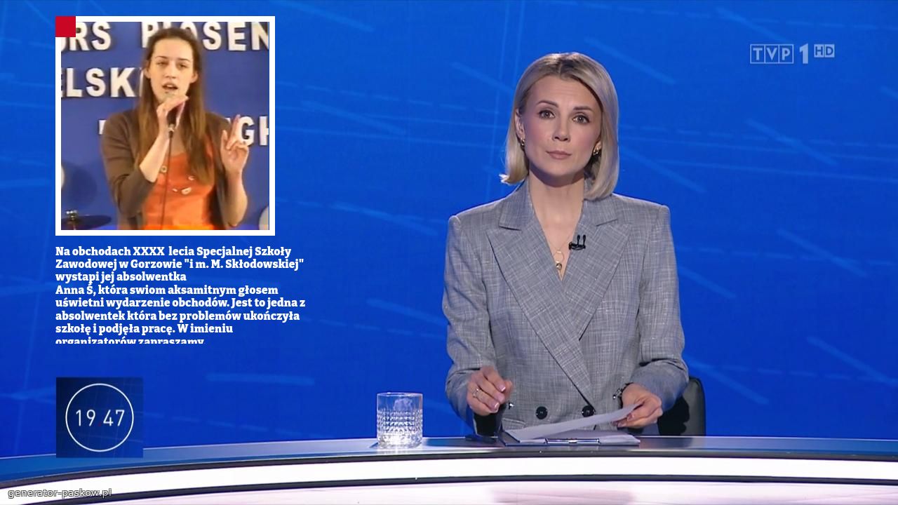 Na obchodach XXXX lecia Specjalnej Szkoły Zawodowej w Gorzowie "i m. M. Skłodowskiej" wystapi jej absolwentka
Anna Ś, która swiom aksamitnym głosem uświetni wydarzenie obchodów. Jest to jedna z absolwentek która bez problemów ukończyła szkołę i podjęła pracę. W imieniu organizatorów zapraszamy.