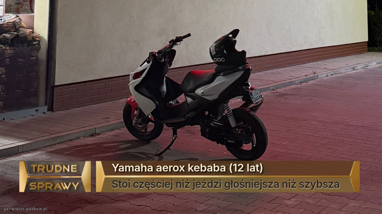 Yamaha aerox kebaba (12 lat)
Stoi częściej niż jeździ głośniejsza niż szybsza  