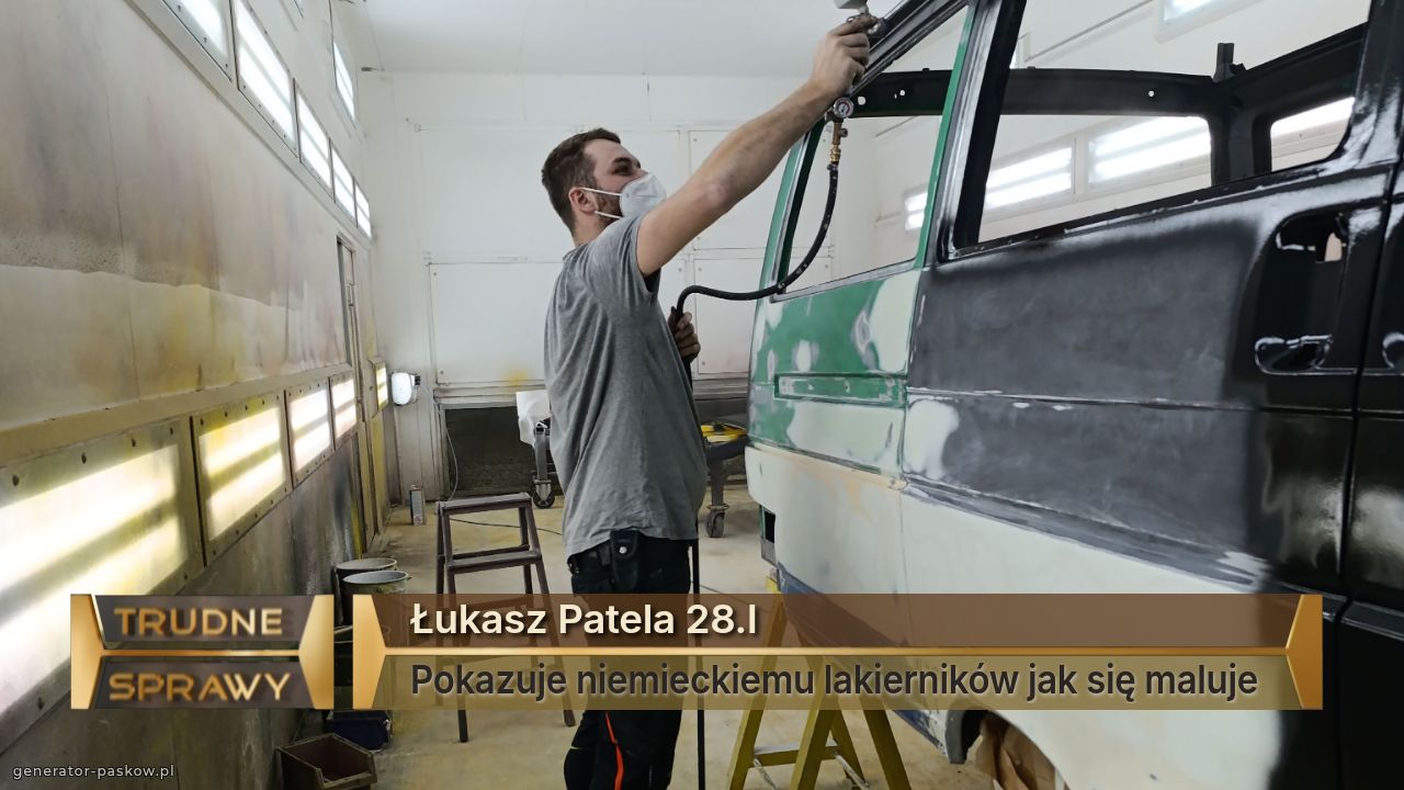 Łukasz Patela 28.l
Pokazuje niemieckiemu lakierników jak się maluje 