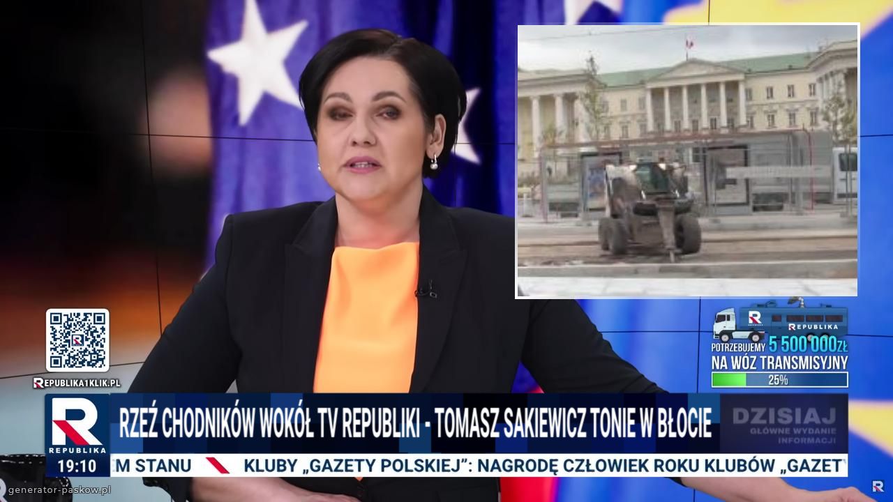 rzeź chodników wokół tv republiki - tomasz sakiewicz tonie w błocie