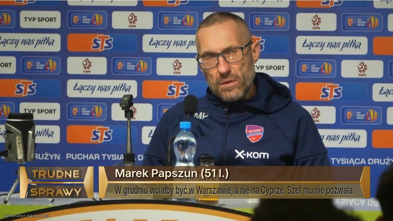 Marek Papszun (51 l.)
W grudniu wolałby być w Warszawie, a nie na Cyprze. Szef mu nie pozwala.