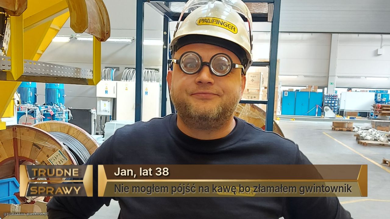 Jan, lat 38
Nie mogłem pójść na kawę bo złamałem gwintownik