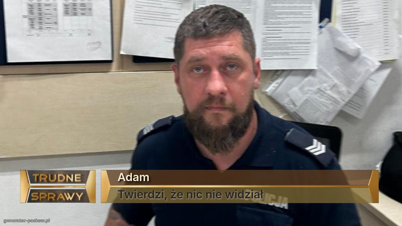Adam 
Twierdzi, że nic nie widział 