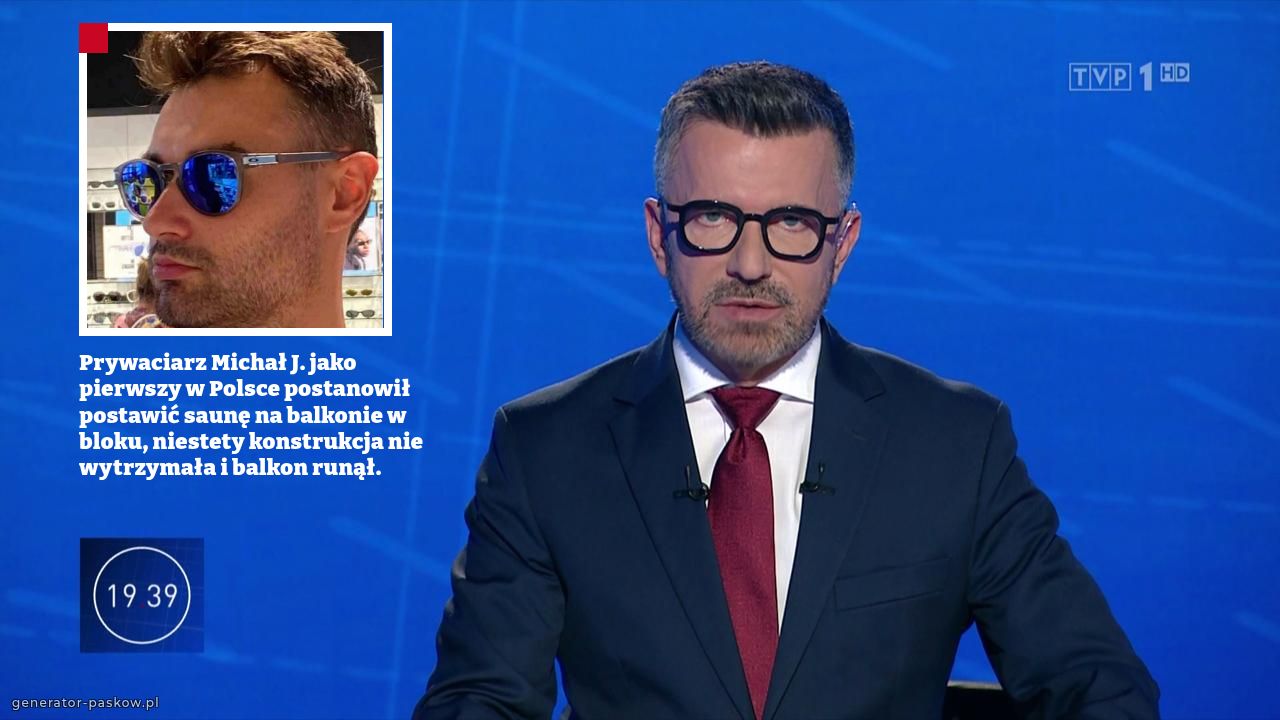 Prywaciarz Michał J. jako pierwszy w Polsce postanowił postawić saunę na balkonie w bloku, niestety konstrukcja nie wytrzymała i balkon runął.