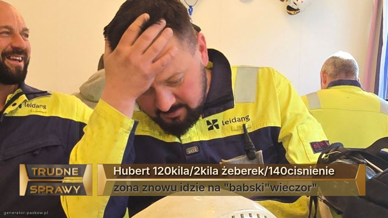 Hubert 120kila/2kila żeberek/140cisnienie
zona znowu idzie na "babski"wieczor"
