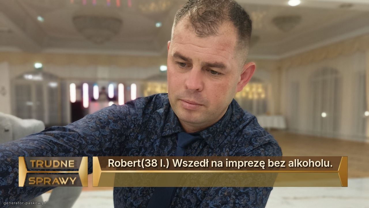 Robert(38 l.) Wszedł na imprezę bez alkoholu.
