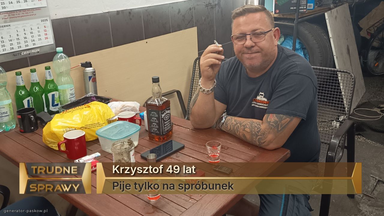 Krzysztof 49 lat 
Pije tylko na spróbunek 