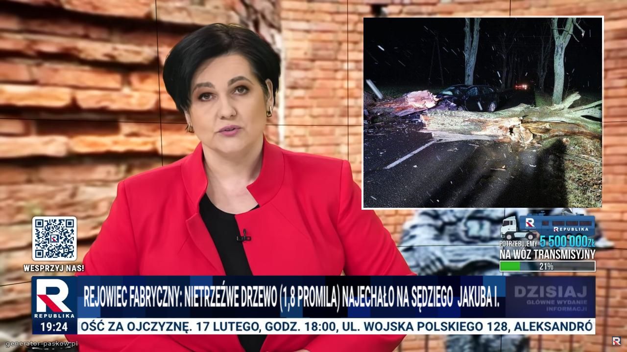Rejowiec fabryczny: nietrzeźwe drzewo (1,8 promila) najechało na sędziego  Jakuba I.