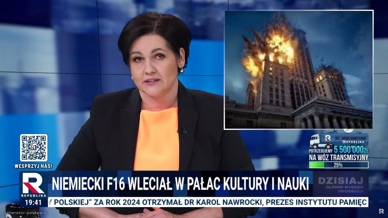 NIEMIECKI F16 WLECIAŁ W PAŁAC KULTURY I NAUKI