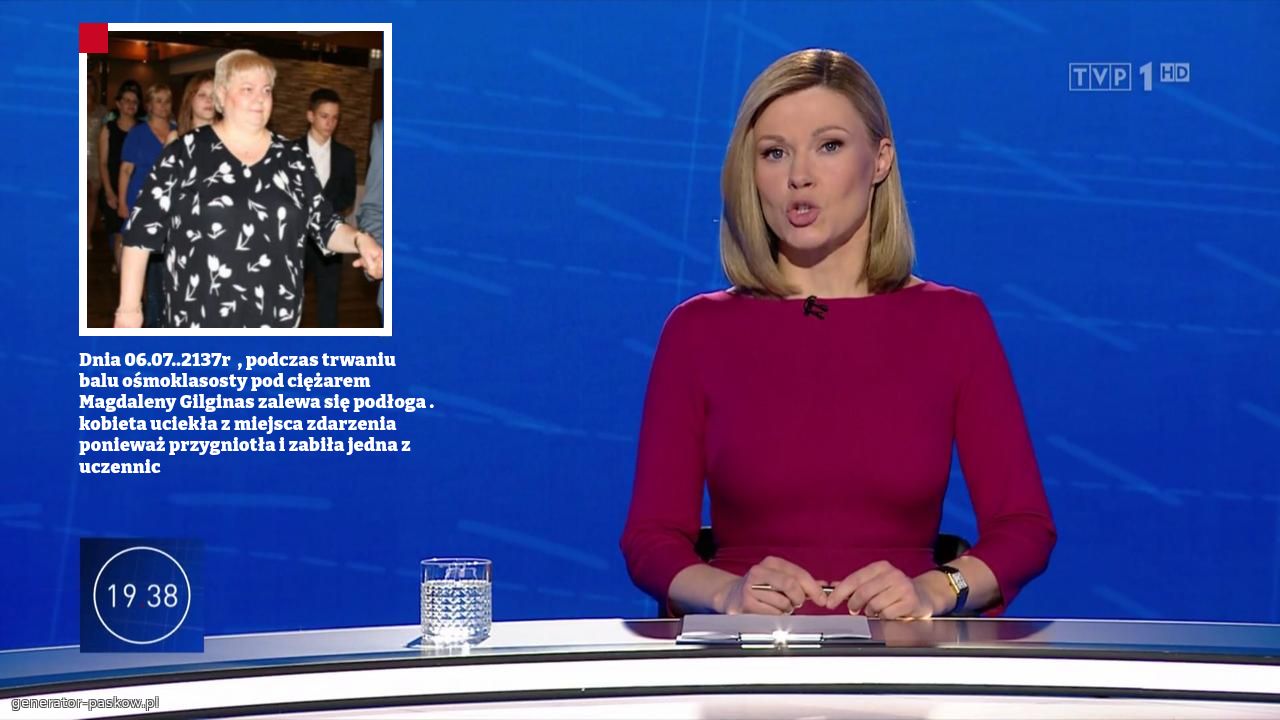 Dnia 06.07..2137r  , podczas trwaniu balu ośmoklasosty pod ciężarem Magdaleny Gilginas zalewa się podłoga . kobieta uciekła z miejsca zdarzenia ponieważ przygniotła i zabiła jedna z uczennic