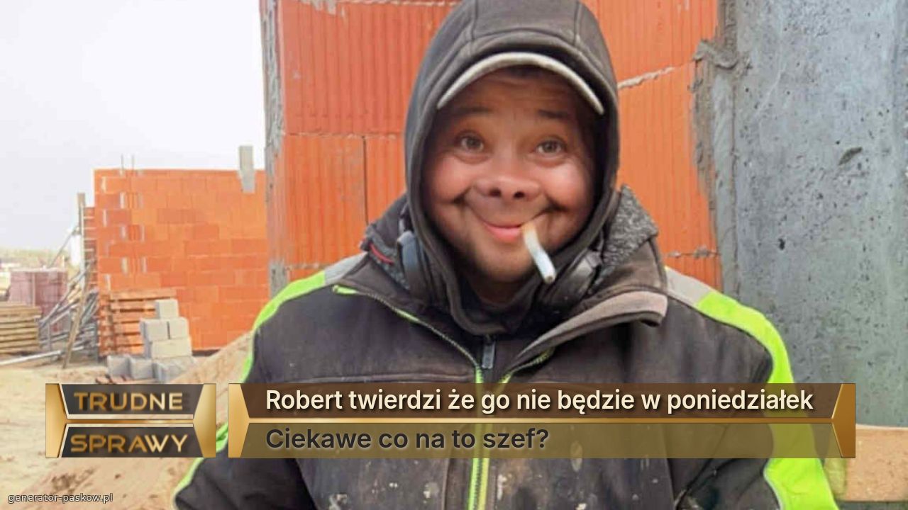 Robert twierdzi że go nie będzie w poniedziałek 
Ciekawe co na to szef?