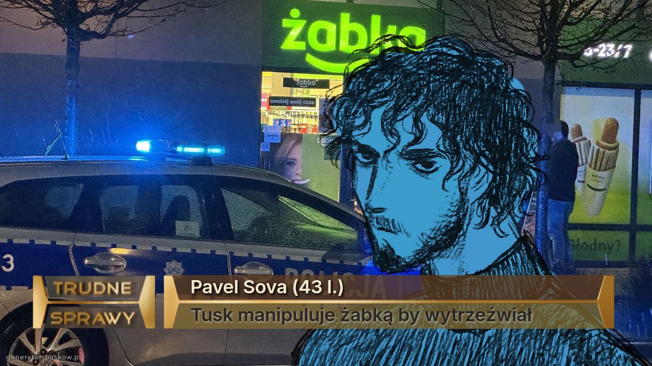Pavel Sova (43 l.)
Tusk manipuluje żabką by wytrzeźwiał
