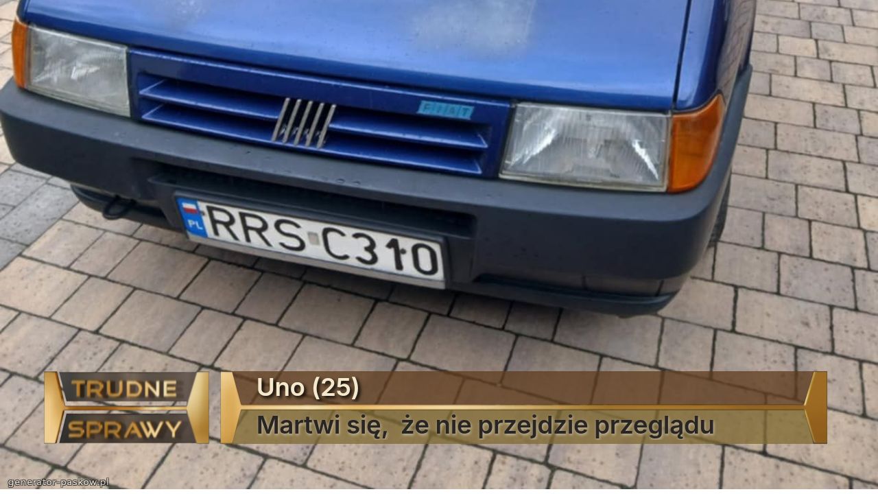 Uno (25)
Martwi się,  że nie przejdzie przeglądu 