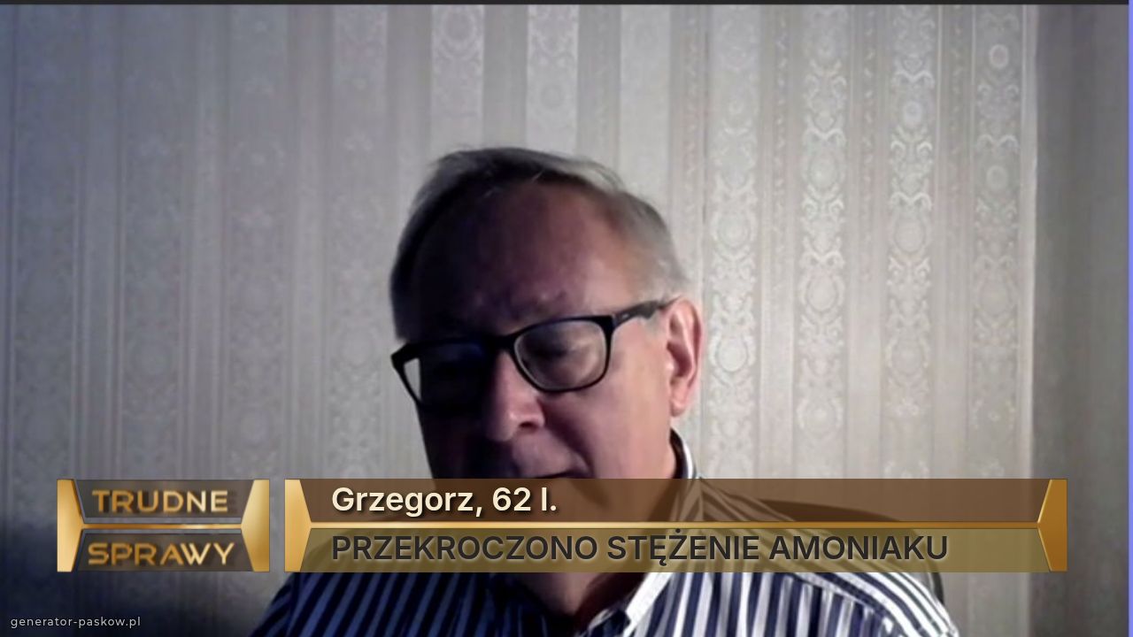 Grzegorz, 62 l.
PRZEKROCZONO STĘŻENIE AMONIAKU
