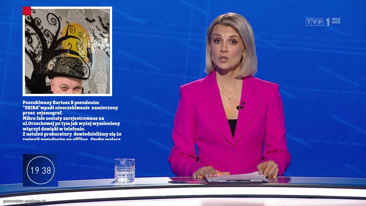 Poszukiwany Bartosz B pseudonim 
"SKIBA"wpadł nieoczekiwanie  namierzony przez  sejsmograf.
Mikro fale zostały zarejestrowane na ul.Orzechowej po tym jak wyżej wymieniony włączył dzwięki w telefonie.
Z ustaleń prokuratury  dowiedzieliśmy się że  zmienił pseudonim na offline . Osoby mające jakiekowiek informacje są proszone o kontakt.