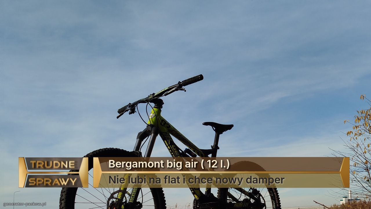 Bergamont big air ( 12 l.)
Nie lubi na flat i chce nowy damper