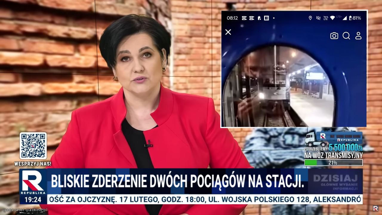 Bliskie zderzenie dwóch pociągów na stacji.