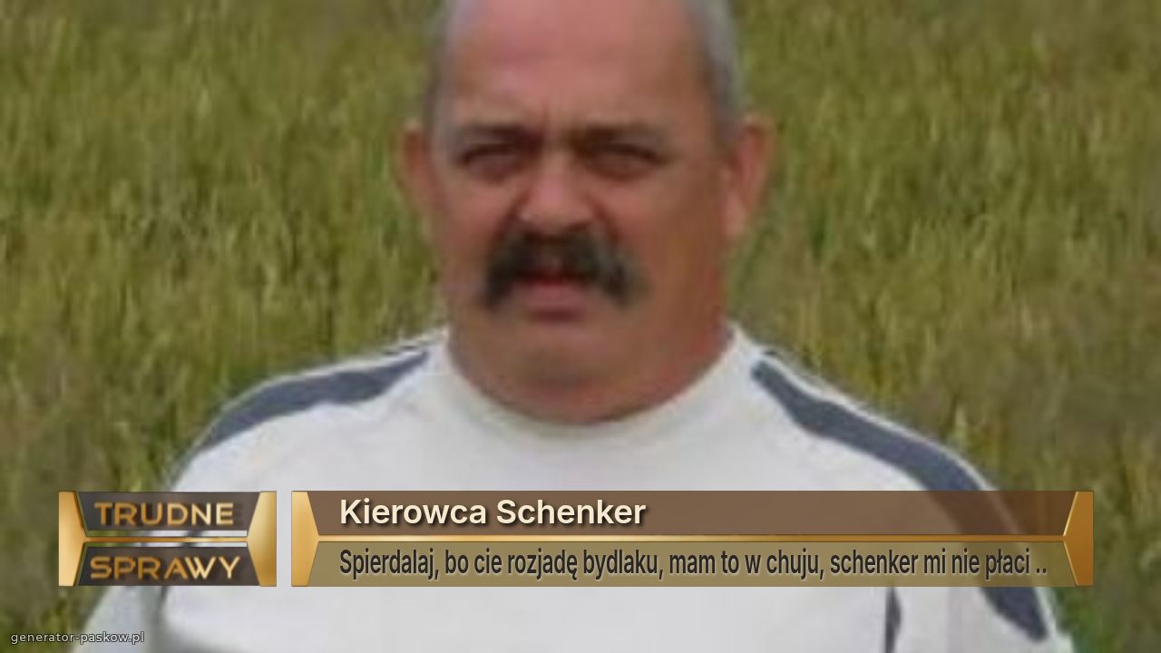 Kierowca Schenker
Spierdalaj, bo cie rozjadę bydlaku, mam to w chuju, schenker mi nie płaci ..
