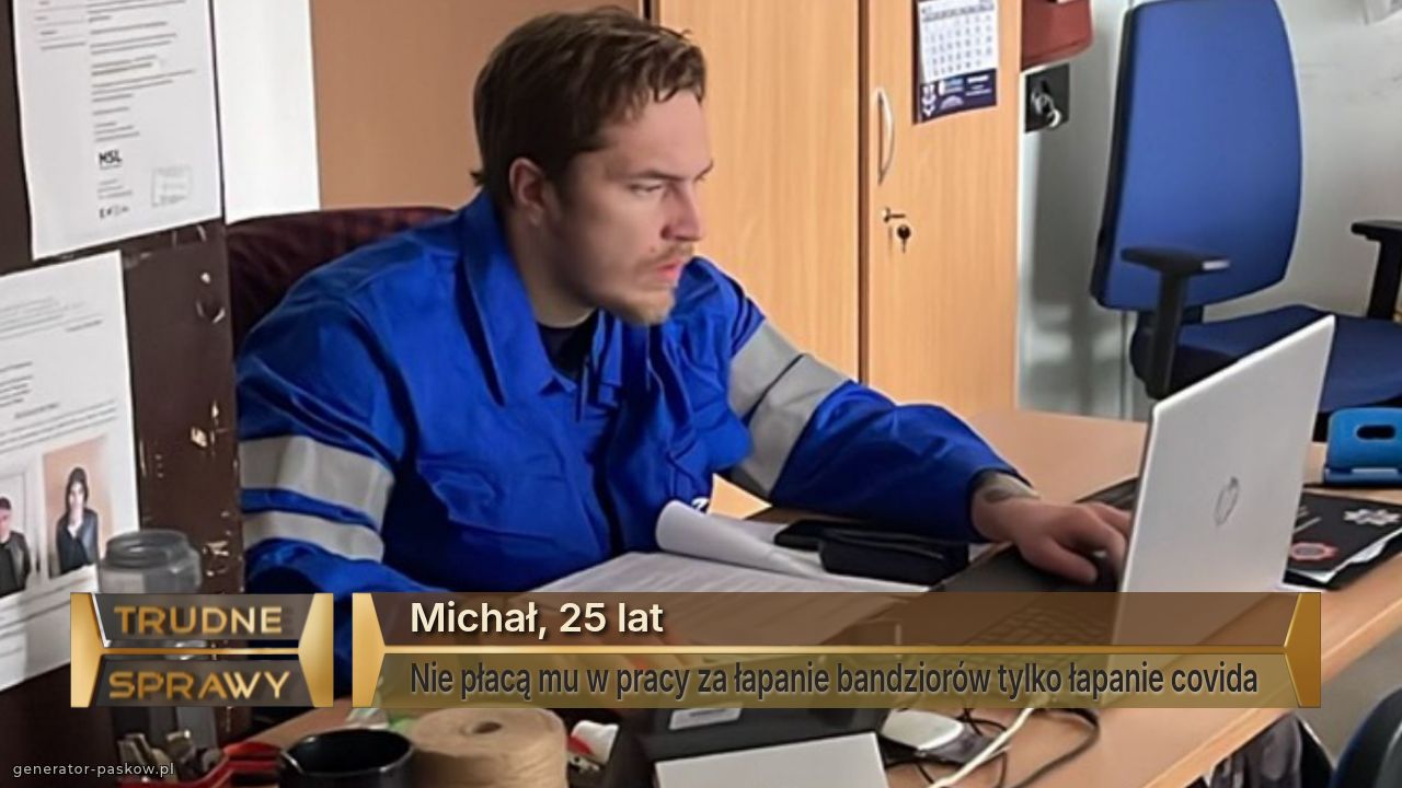 Michał, 25 lat
Nie płacą mu w pracy za łapanie bandziorów tylko łapanie covida 