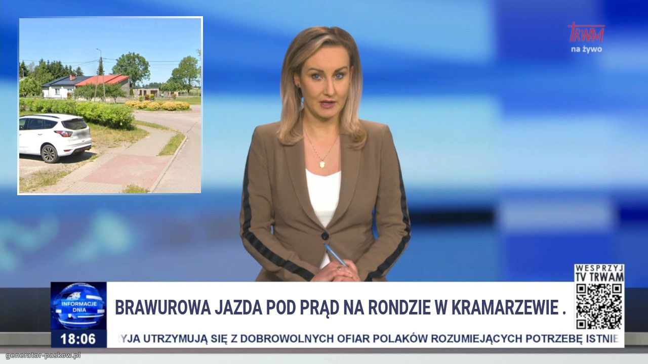Brawurowa jazda pod prąd na rondzie w kramarzewie .