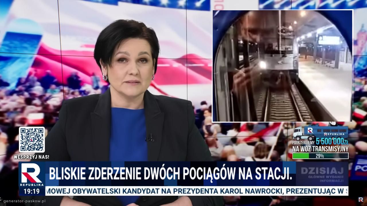 Bliskie zderzenie dwóch pociągów na stacji.