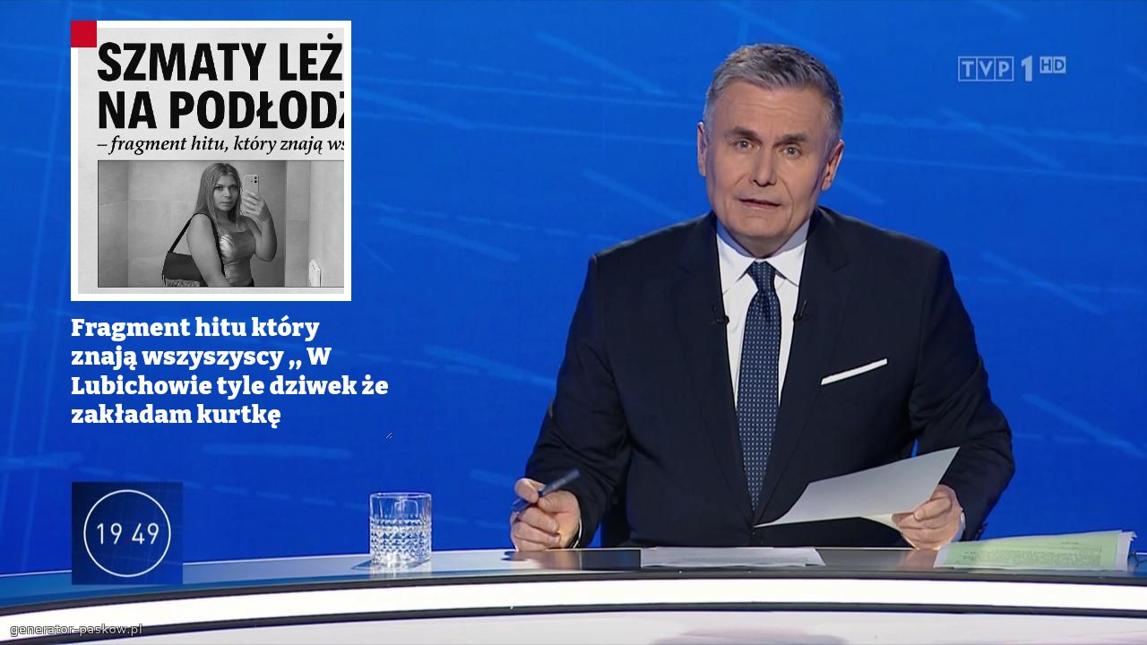 Fragment hitu który  znają wszyszyscy ,, W Lubichowie tyle dziwek że zakładam kurtkę 