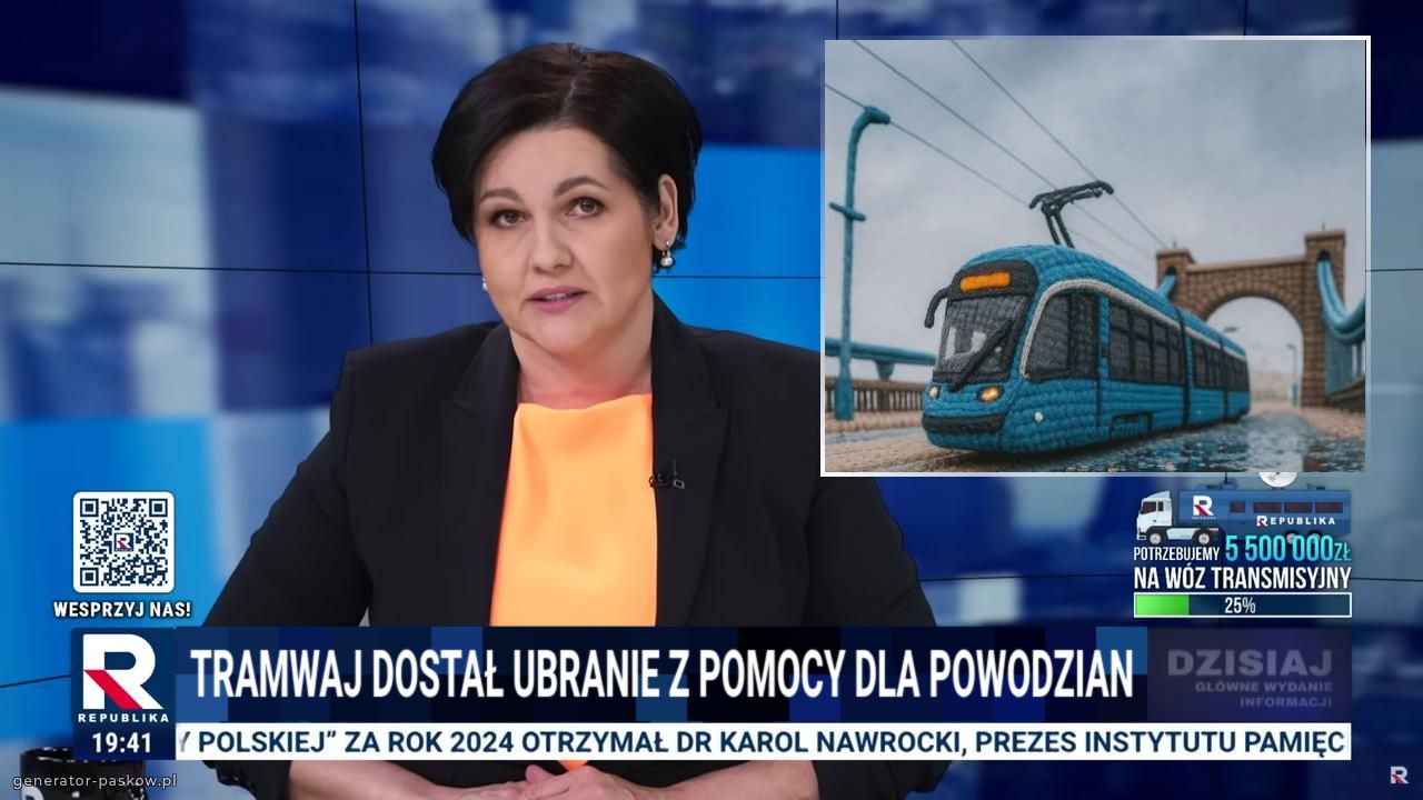 Tramwaj dostał ubranie z pomocy dla powodzian