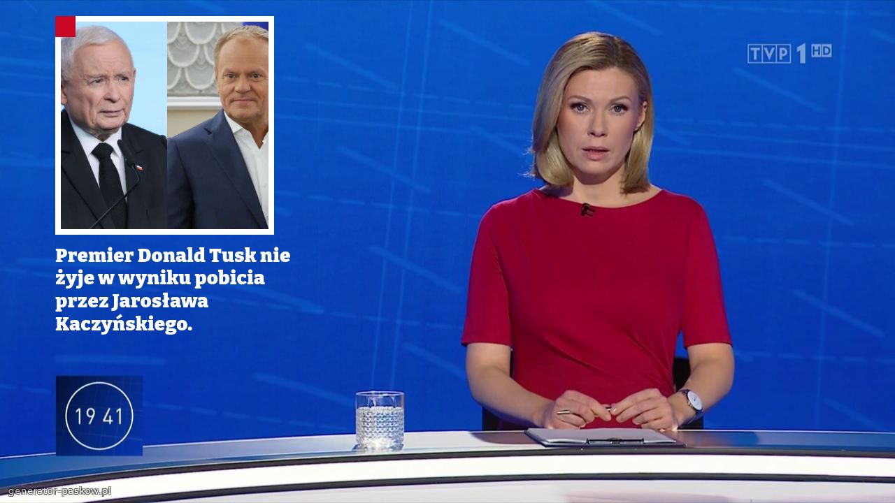 Premier Donald Tusk nie żyje w wyniku pobicia przez Jarosława Kaczyńskiego.