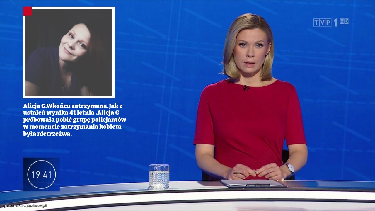 Alicja G.Wkońcu zatrzymana.Jak z ustaleń wynika 41 letnia .Alicja G próbowała pobić grupę policjantów w momencie zatrzymania kobieta była nietrzeźwa.