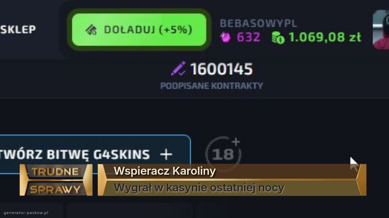 Wspieracz Karoliny
Wygrał w kasynie ostatniej nocy