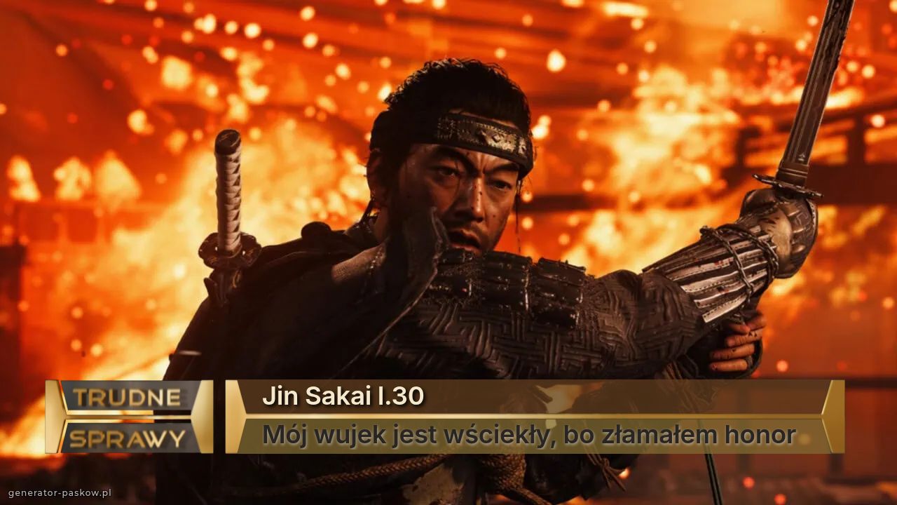 Jin Sakai l.30
Mój wujek jest wściekły, bo złamałem honor