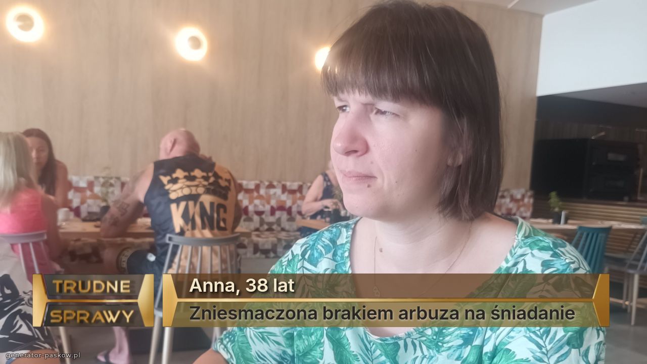 Anna, 38 lat
Zniesmaczona brakiem arbuza na śniadanie