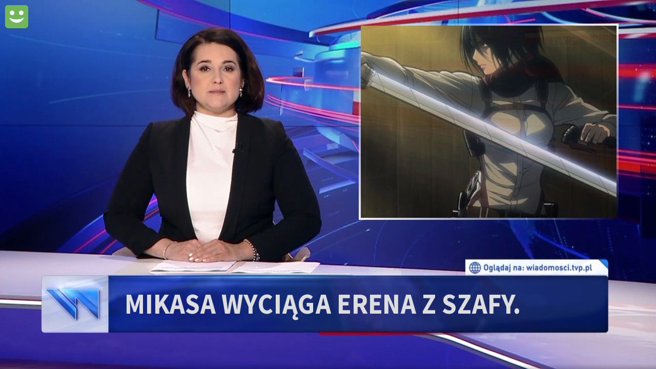 Mikasa wyciąga Erena z szafy.