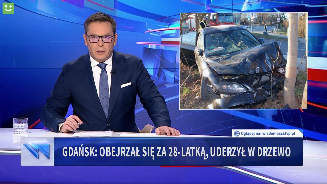 Gdańsk: obejrzał się za 28-latką, uderzył w drzewo