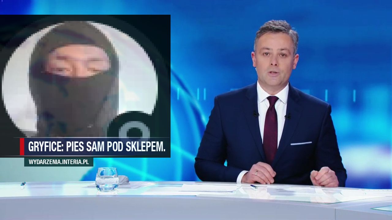 Gryfice: Pies sam pod sklepem.