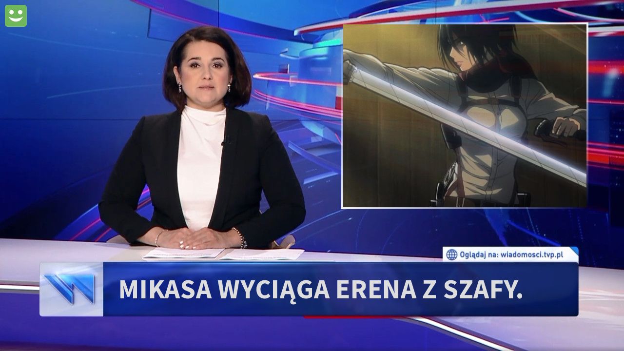 Mikasa wyciąga Erena z szafy.